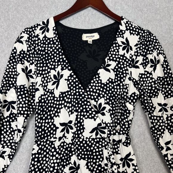 Anthropologie Porridge Black White Floral Amity Wrap Dress Size Small - Picture 2 of 10